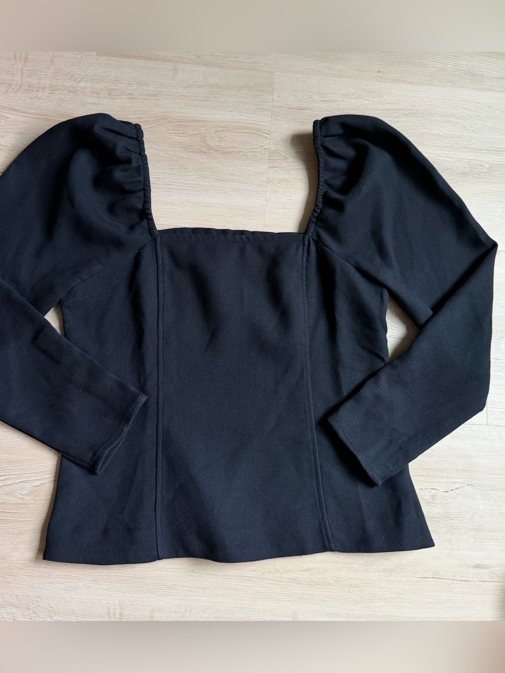Something Navy Black Square Neck Long Sleeve Puff Top